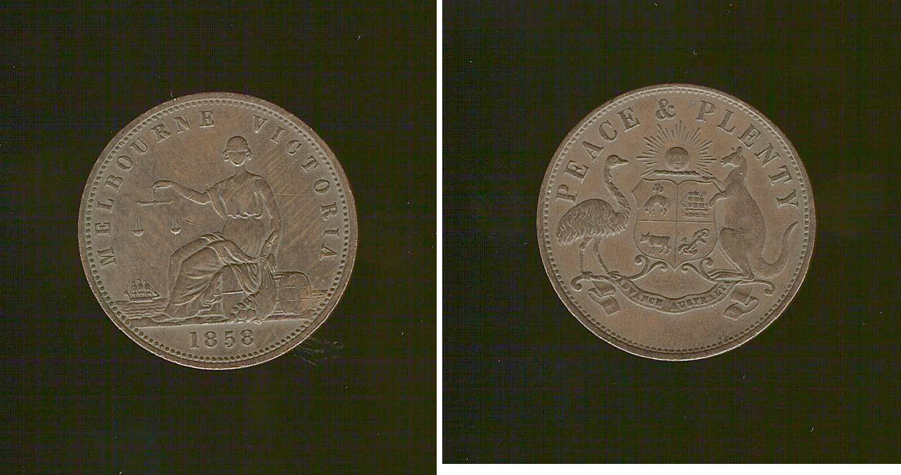 Australian  penny token Peace and Plenty Melbourne Victoria 1858